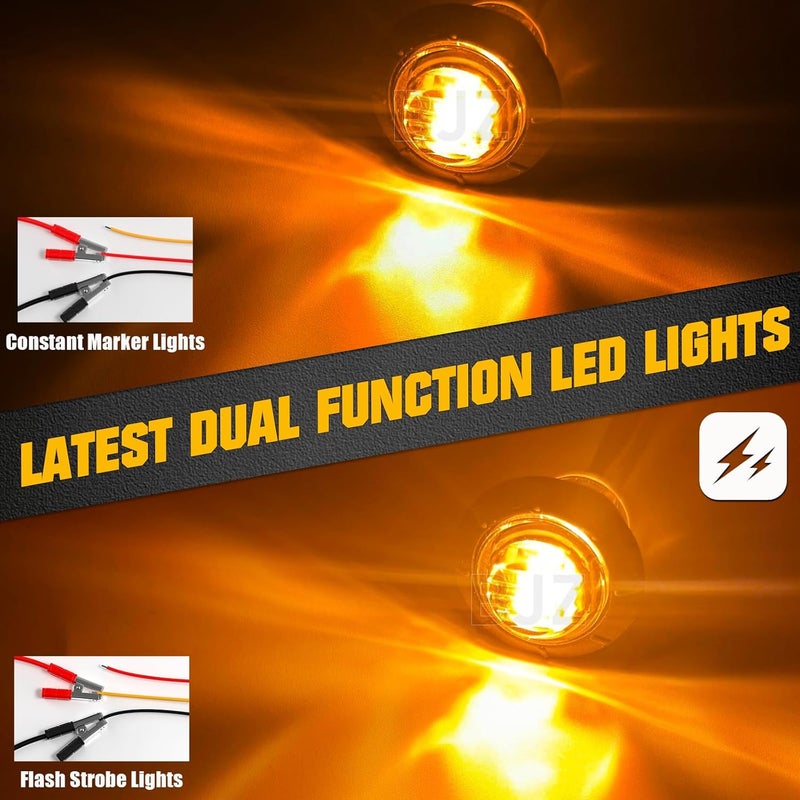 BJZ 3/4" Strobe+Marker Lights Dual Function Amber Trailer LED Side Clearance Tail Bumper Griller Flash Lights 12V Turn Signal Warning Indicator Waterproof Light for Trailer Truck Van RV ATV Bus, 10Pcs - Image 2